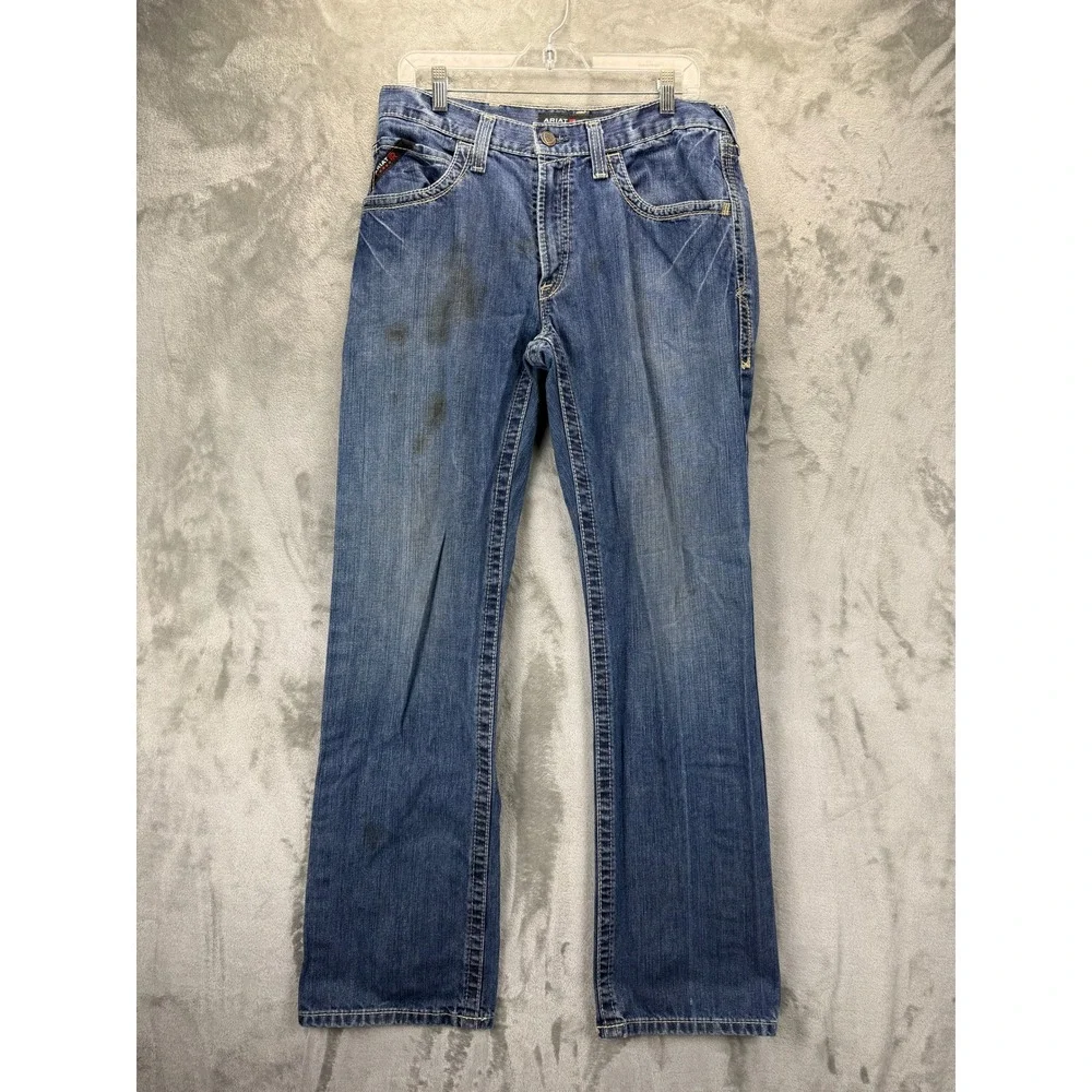 Ariat FR Mens Flame Resistant Work Jeans 32x34 Medium Wash Straight Leg Cotton